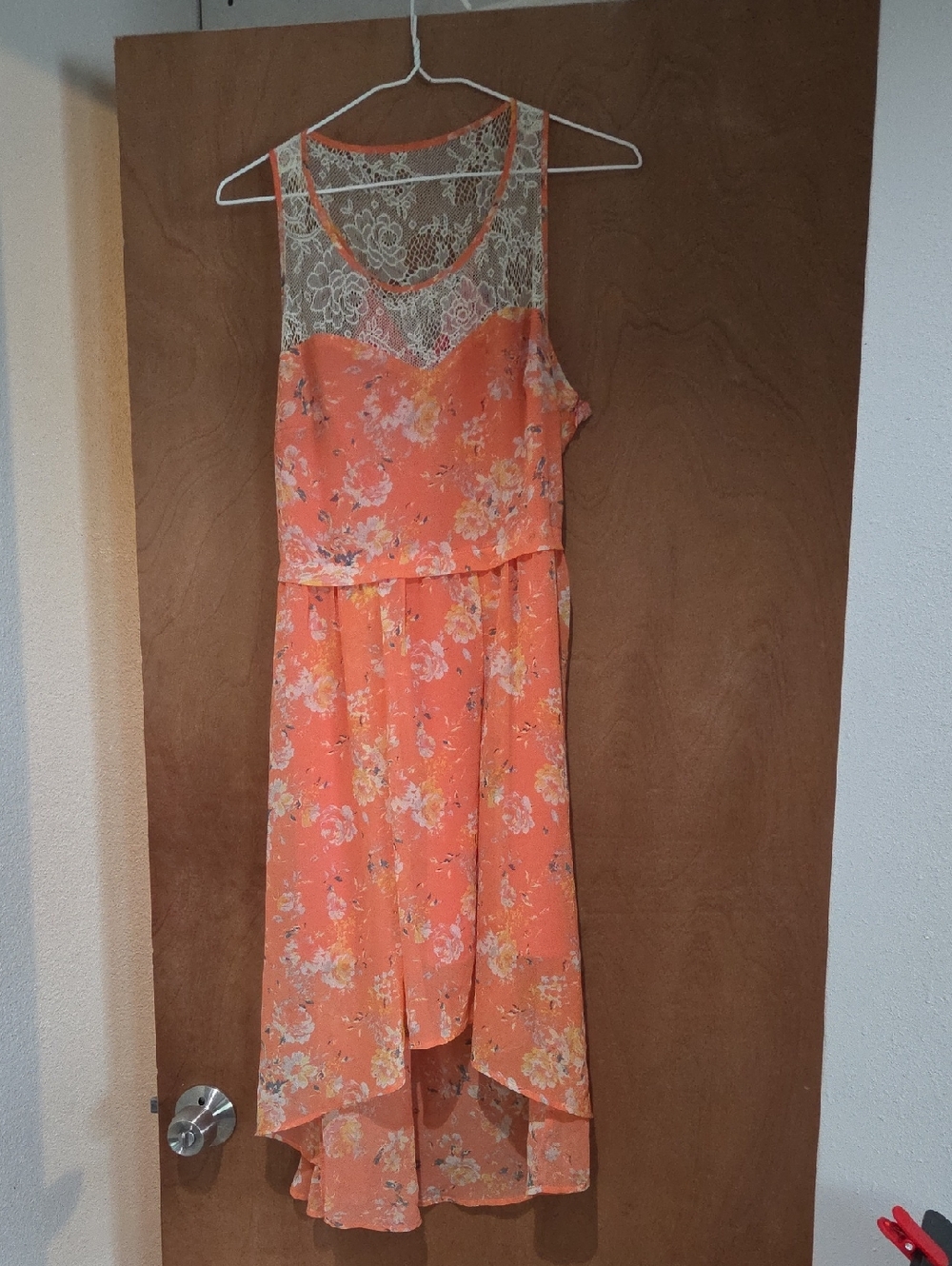 Kirra Coral Sleeveless Dress with Lace Yoke